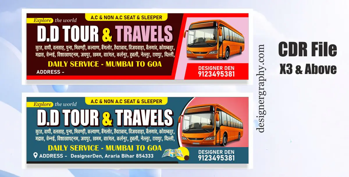 Tour Travels Banner Design - Bus Service Banner CDR File
